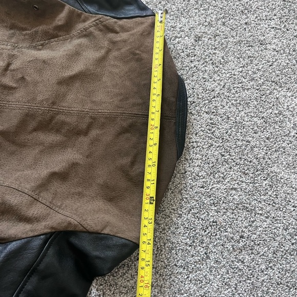 MANGO LEATHER BROWN Suede BLACK Colorblock WOMEN'S JACKET Zip up Bomber SIZE XS - Picture 10 of 15